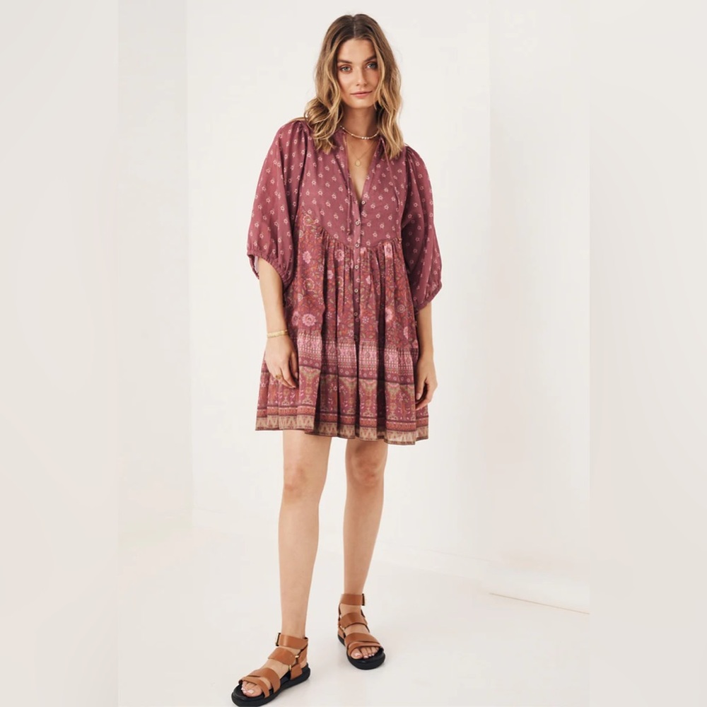 Spell & The Gypsy Collective Utopia Tunic Mini Dress in Berry Size Small